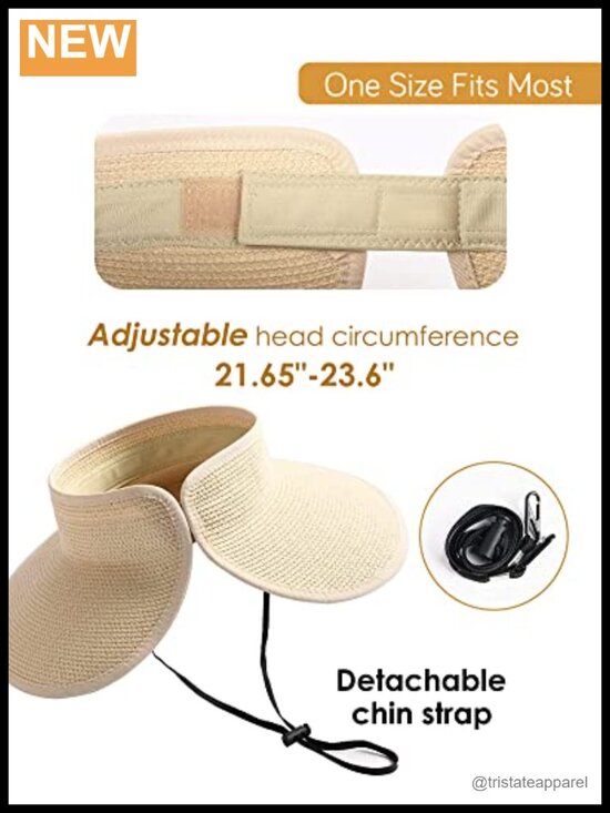 Wide Brim Straw Visor Sun Hat with Ponytail Hole main image 4